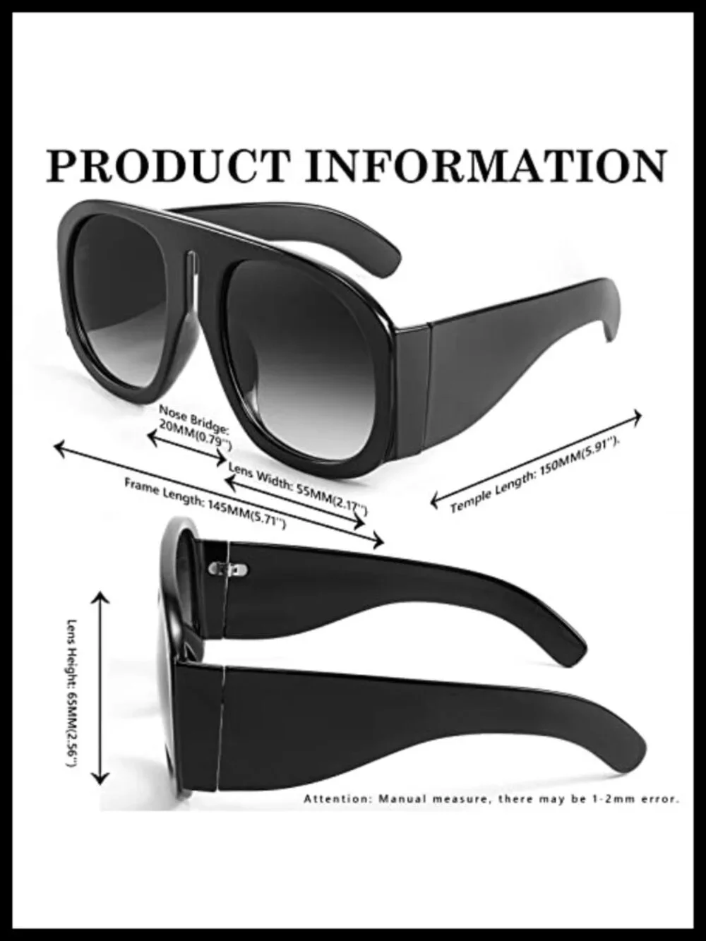Retro Oversized Aviator Sunglasses Women Men UV400 Protection Flat Top Shield